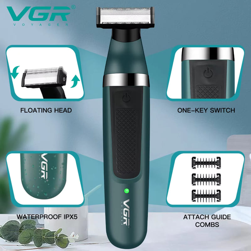 VGR High Quality Electric Shaver Hair Trimmer Portable Multi-Function Professional 2-in-1 Waterproof Beard Trimmer Home Men's Shaver Razor V-393
