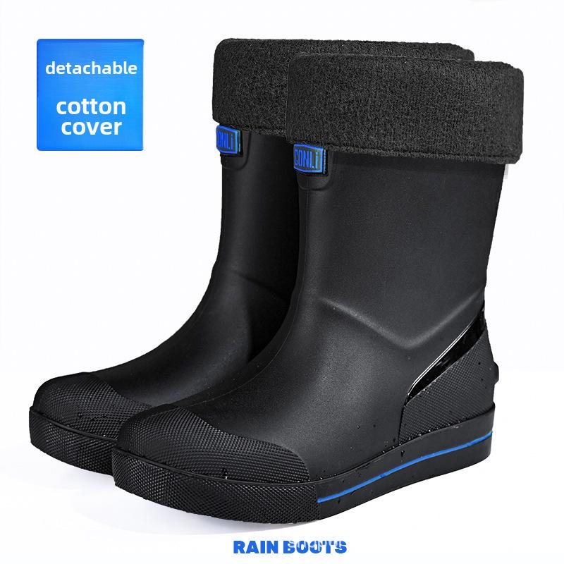Pánské voděodolné protiskluzové holínky v korejském stylu, odolné proti opotřebení s hřejivou podšívkou z plusového sametu, pohodlné gumové boty střední délky.