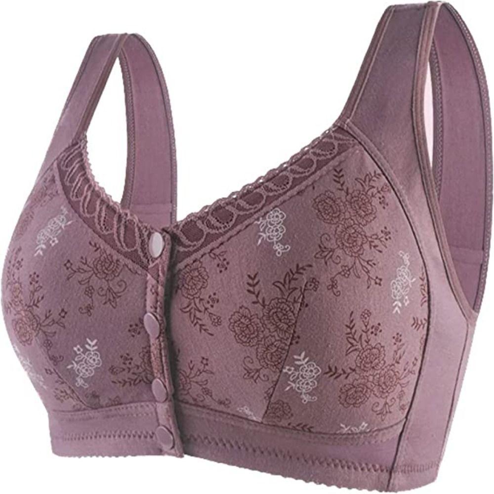 

Бюстгальтер Stylist для пожилых женщин среднего возраста с застежкой спереди, без косточек, с цветочным узором, застежка спереди, стальные кольца, хлопковое нижнее белье 48/110 фиолетовый