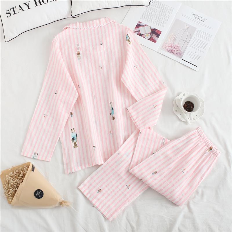 

Пижамный комплект Fresh Maple Leaf для женщин, повседневная пижама из 100% марлевого хлопка с длинными рукавами, женская летняя пижама XL розовый