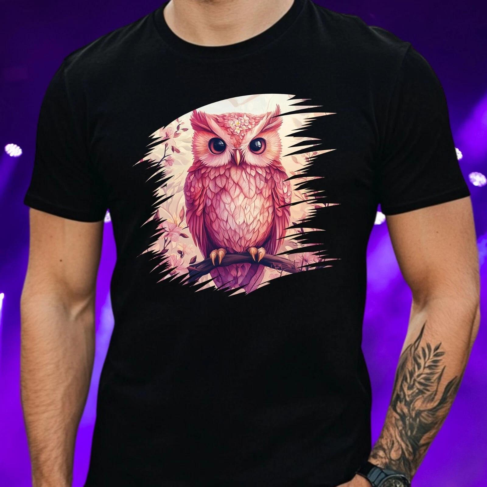 T-Shirt Herren Rosa Eule Motiv Baumwolle Größe S bis 5XL XXXL