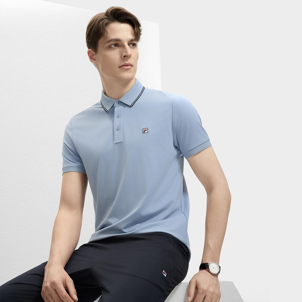 Fila Modern Heritage Cool Casual Breathable Fashion Commuter Short Sleeve Polo Shirt Men Tops Bamboo-Blue F11M431105FBU