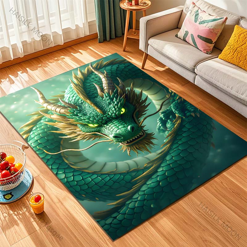 1PC Majestic green dragon coiled Print Carpet Rug for Living Room Bedroom Sofa Doormat Home Decor Non-slip Floor Mat