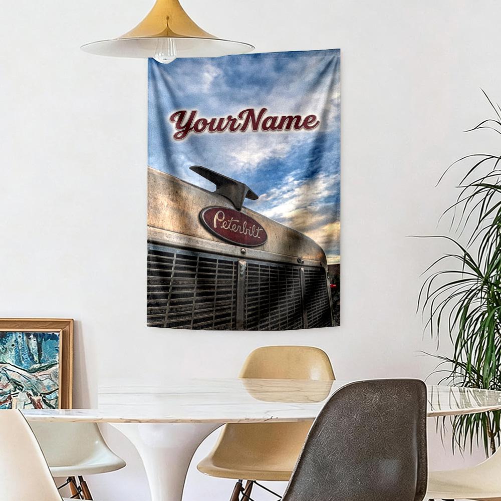 Peterbilt Heavy Trucks Custom Your Name Wall Decor Tapestry Art For Pet Memorial Birthdaywedding Party Backdrop Family Gift