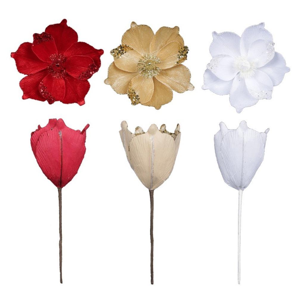 New 22cm Christmas Flowers DIY Fake Flowers Poinsettia Glitter Flower Merry Christmas Wedding Decor Xmas Tree Decorations