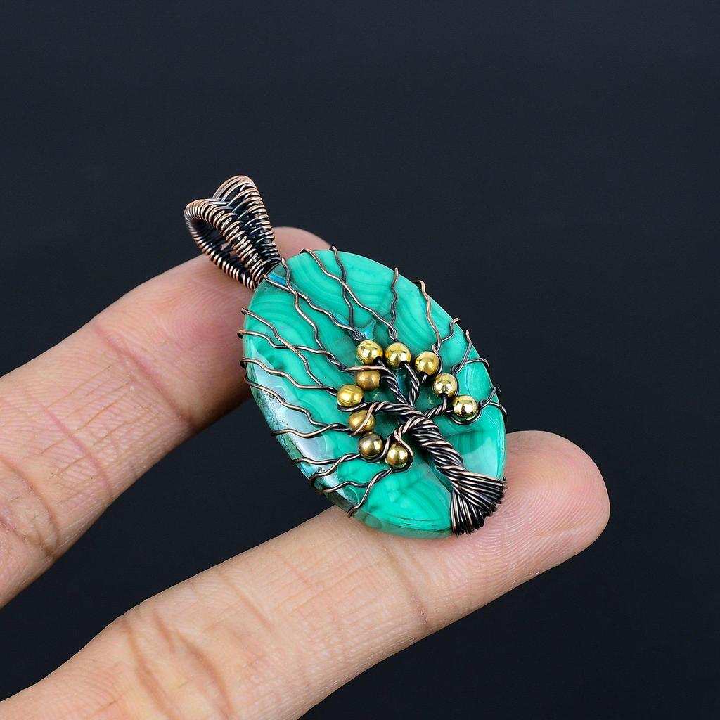 Tree Of Life Malachite Pendant, 999 Copper Wire Wrapped Pendant Jewelry. Gift For Women Handmade Pendant Gemstone Jewelry