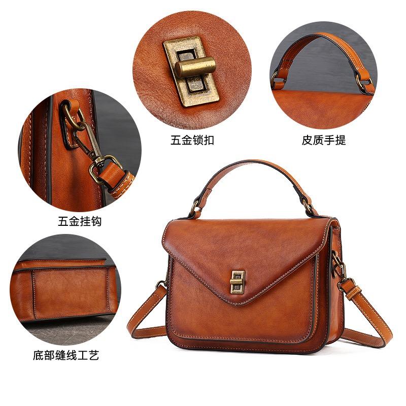 2025 Vintage Cowhide Leather Tote Bags Lady Square Top Handle Bag High Quality Designer Messenger Bag Shoulder Crossbody Bag
