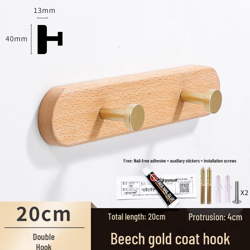 Solid Wood No-Punch Adhesive Coat Rack: Tiered Entryway/Wall/Door Mount Hanger