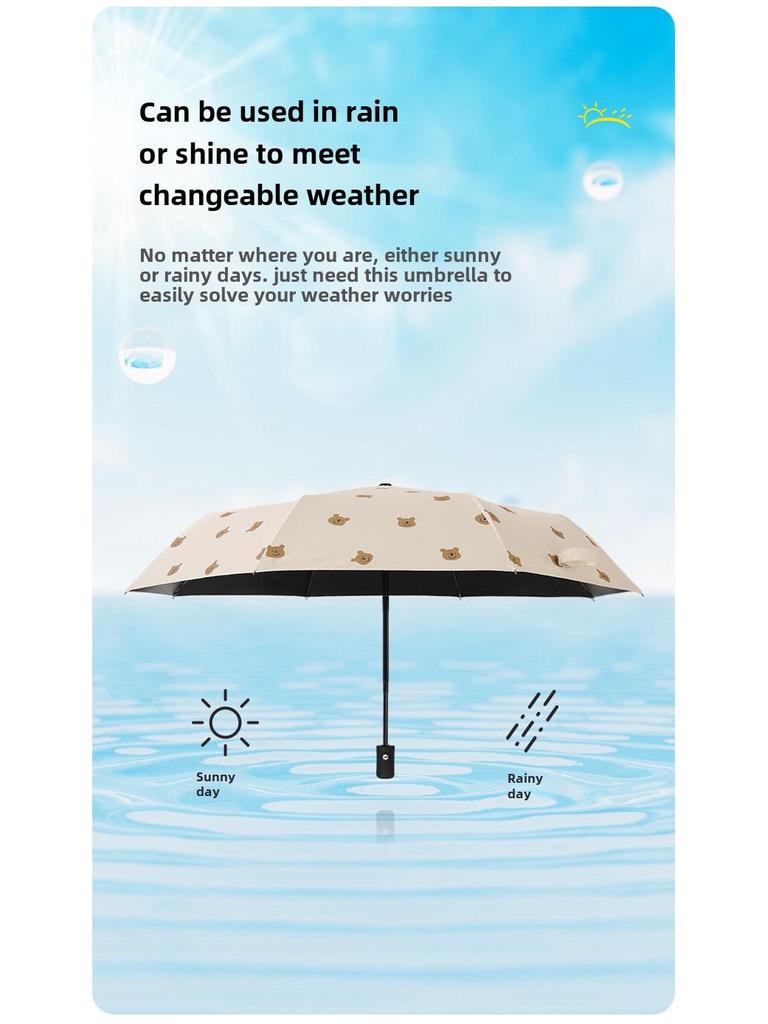 Kreskówkowy Składany Parasol z Ochroną UV: Parasol podwójnego zastosowania na słońce i deszcz z motywem misia