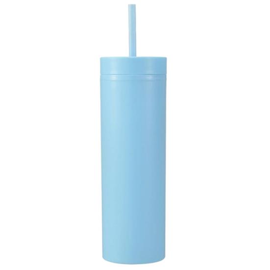 1 Set 450ml Colored Plastic Tumbler Anti-dropping Straw Double Layer Juice Coffee Straw Cup for Home
