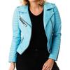 Noora Womens Sky Blue Genuine Lambskin Leather Biker Jacket | Ladies Slim Fit Motorcycle Jacket , Handmade Quilted Winter Leather Jacket