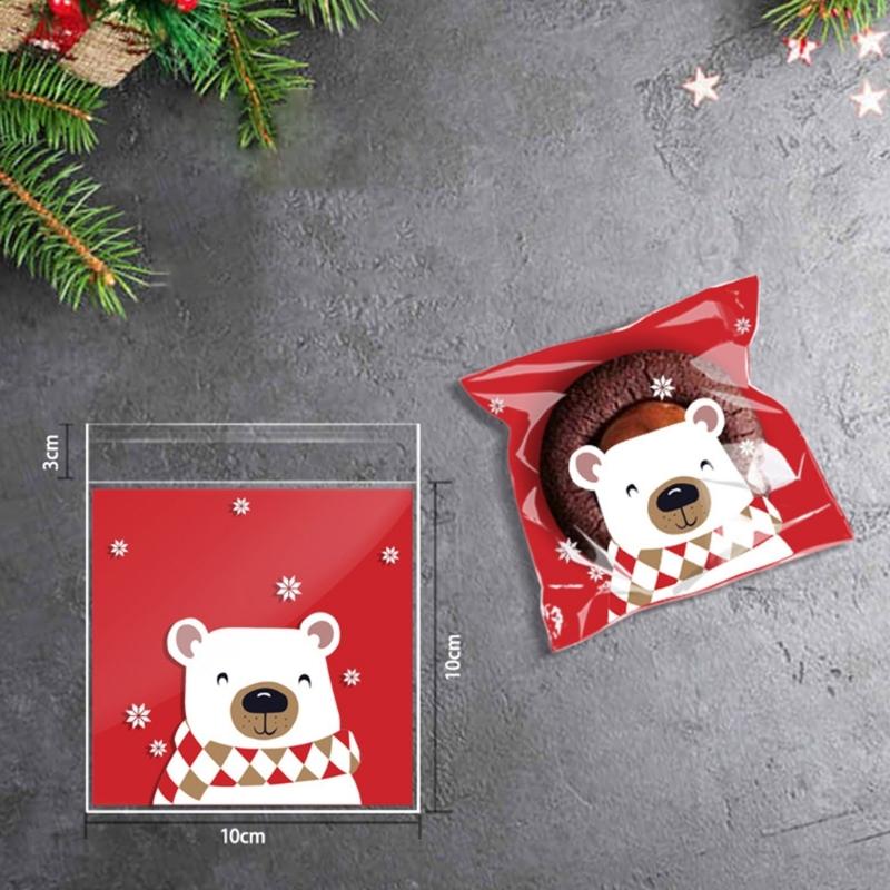 100 Pcs Christmas Decorations Cookie Bags Small Snack Bag Gift Packaging Bag