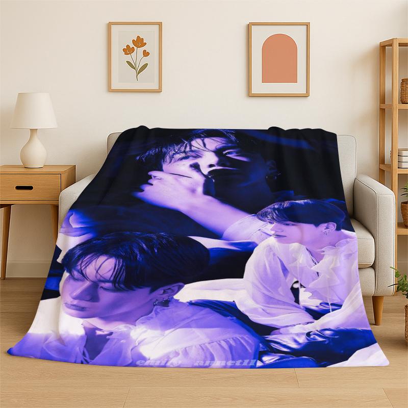Kpop B-BTS Jeon Jung Kook JK Flannel Blanket Soft Warm Throw Blanket for Bedroom Living Room Bed Travel Camping Picnic Gift