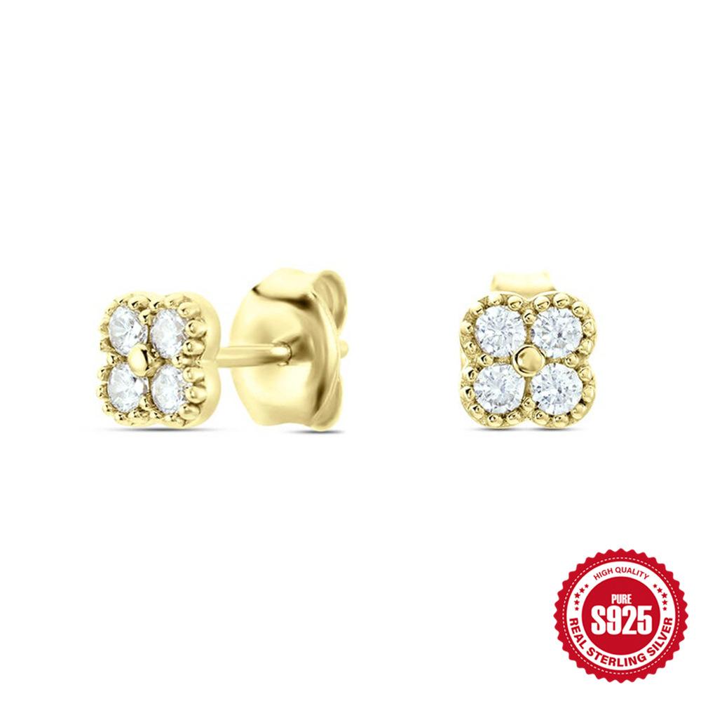 S925 Sterling Silver Sterling Silver Petal Diamond Turquoise Vintage Stud Earrings Douyin Popular Minority Earrings