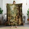 1 Stück Vintage Waldharmonie Szene Flanelldecke - Warm & Weich Ganzjahresdecke mit Füchsen, Vögeln & Hirschen Waldmuster für Sofa