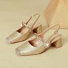 French Mary Jane bag head sandals women's thick heel 2025 new summer silver word with square head empty high heels