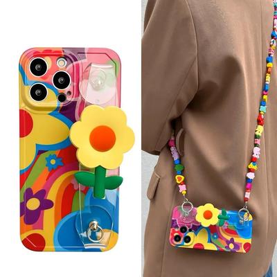 Fashion Silicone Phone Case for IPhone 14 Plus 13 12 11 15 16 Pro Max 15Pro IPones Daisy Flower with Lanyard Neck Strap Cover