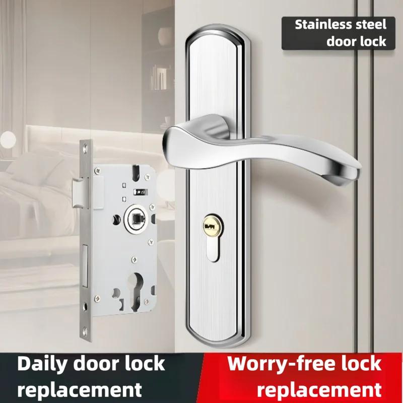 Universal Adjustable Stainless Steel Indoor Door Lock Wooden Handle for Bedroom Security Tamper-Free Household Safety