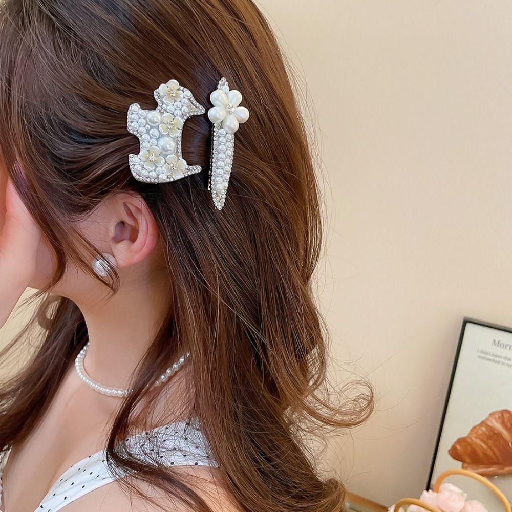 Zircon Pearl Flower Hair Clip Cute Cute Puppy Hair Clip Sweet Rhinestone Hairpin  Girl