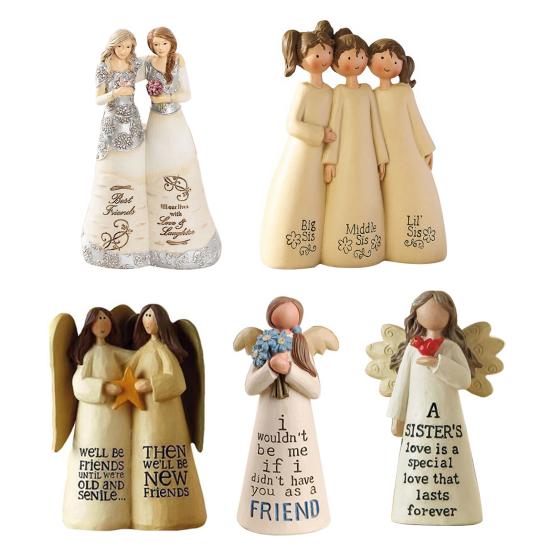 Resin Desktop Figurine Little Angel Girl/Sisterhood/Friendship Statue for Shelf Home Office Desk Car Decor