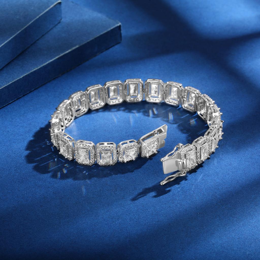 A Square New European and American Hip Hop Copper Inlaid Zircon Bracelet Cuban Chain Tide