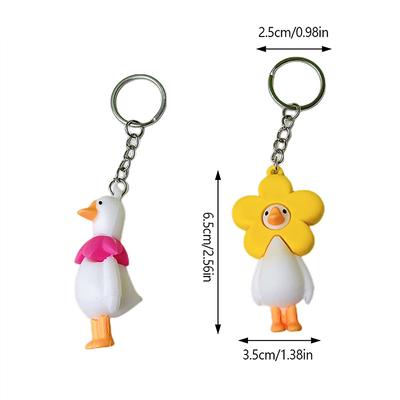 Chaveiro de animal de pato com flor fofa, chaveiro para mulheres, homens, presente de amigo, criativo, engraçado, desenho animado, bolsa de boneca de ganso, chave de carro, pingente