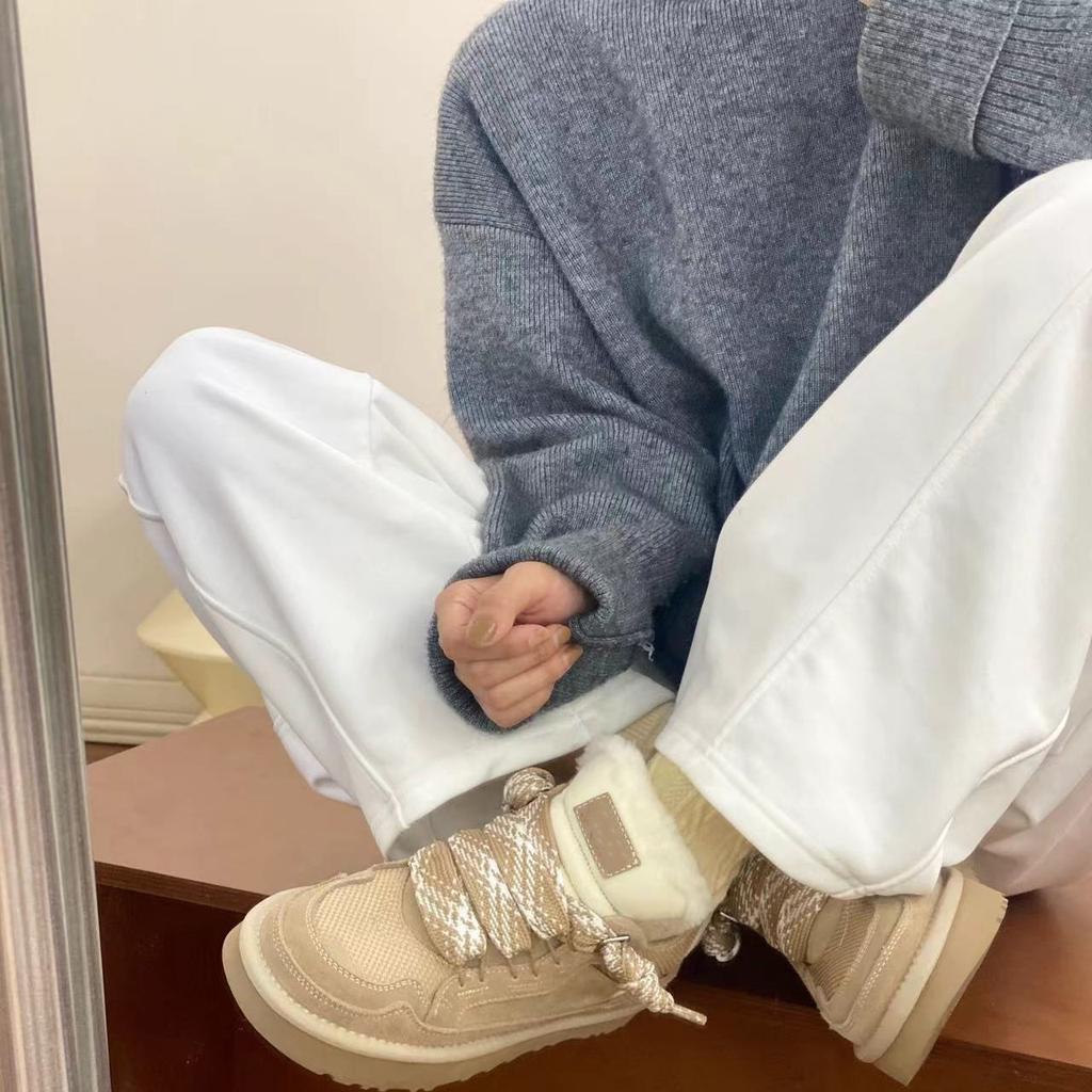 Winter Autumn Vintage Mixed Fabric Furry Collar Warm Sneakers Ladies Non Slip Thick Sole Daily Walking Shoes