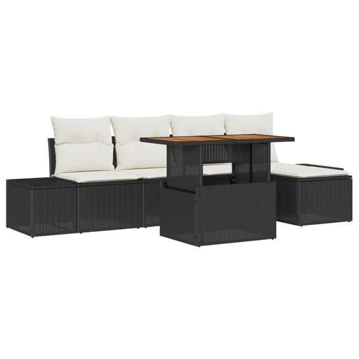 VidaXL Set de 6 pièces de canapé de jardin avec coussins noirs en poly rattan 3358686
