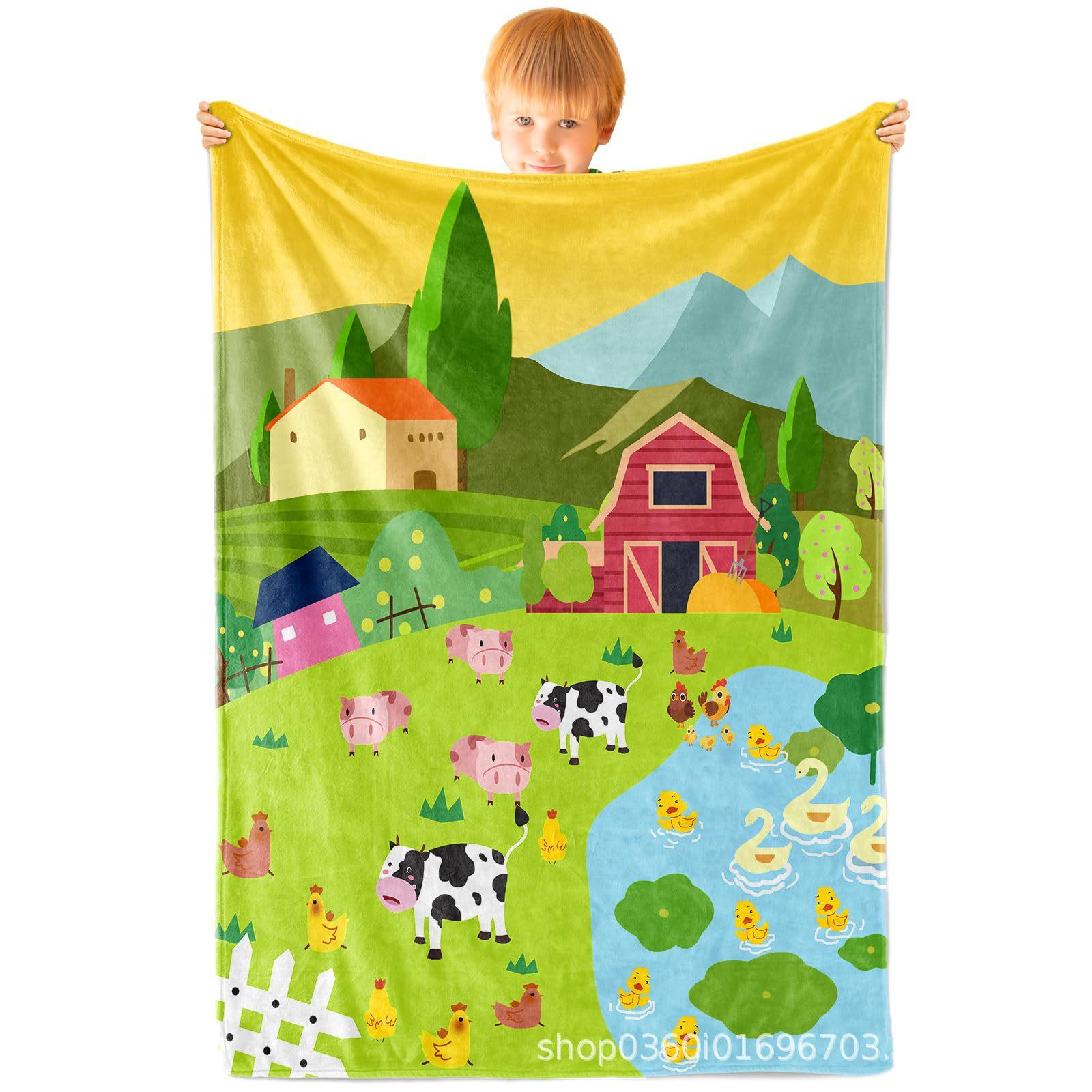 

Cartoon Farm Animals Printed Blanket for Sofa Bed Travel Camping Living Room Office Conditioning Blanket for All Seasons Gifts 75x90cm