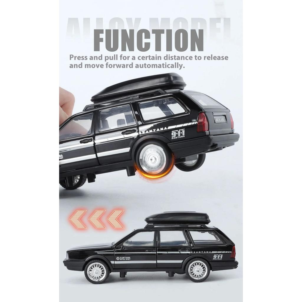 1/32 Volkswagen Santana Alloy Model Car, Cool Sound and Light, Strong Return, Exquisite Desktop Ornaments, Christmas Gifts