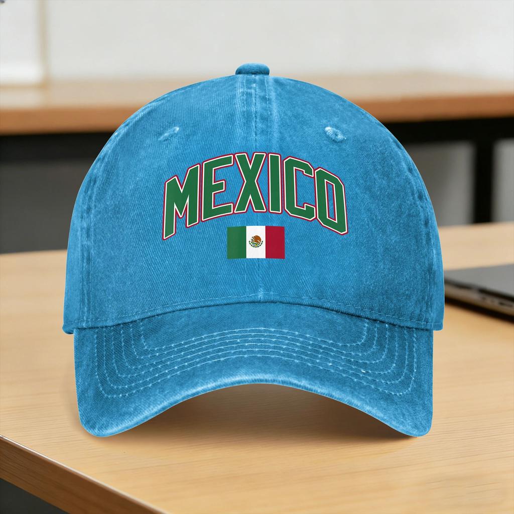 Mexico Flag Mexican Hispanic Siesta Washed Baseball Cap  Print Sun Trucker Hat Summer Women Unisex Running Hippie Snapback Cap