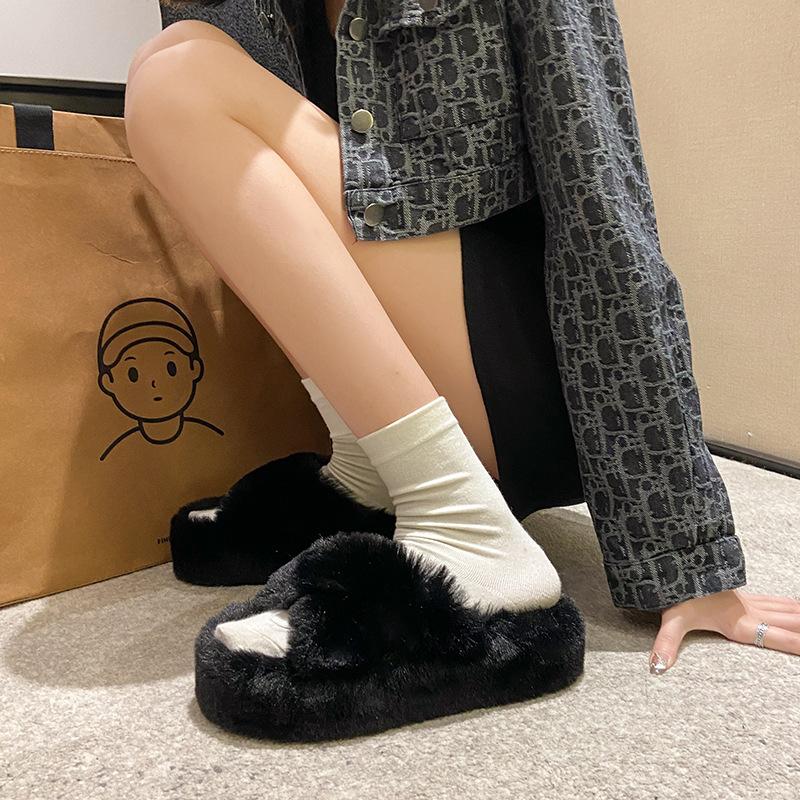 

Женские тапочки на платформе Женские домашние тапочки из хлопка осень-зима 2025 года Домашний комфорт Тапочки Mao Mao с нескользящей подошвой 35 чёрный