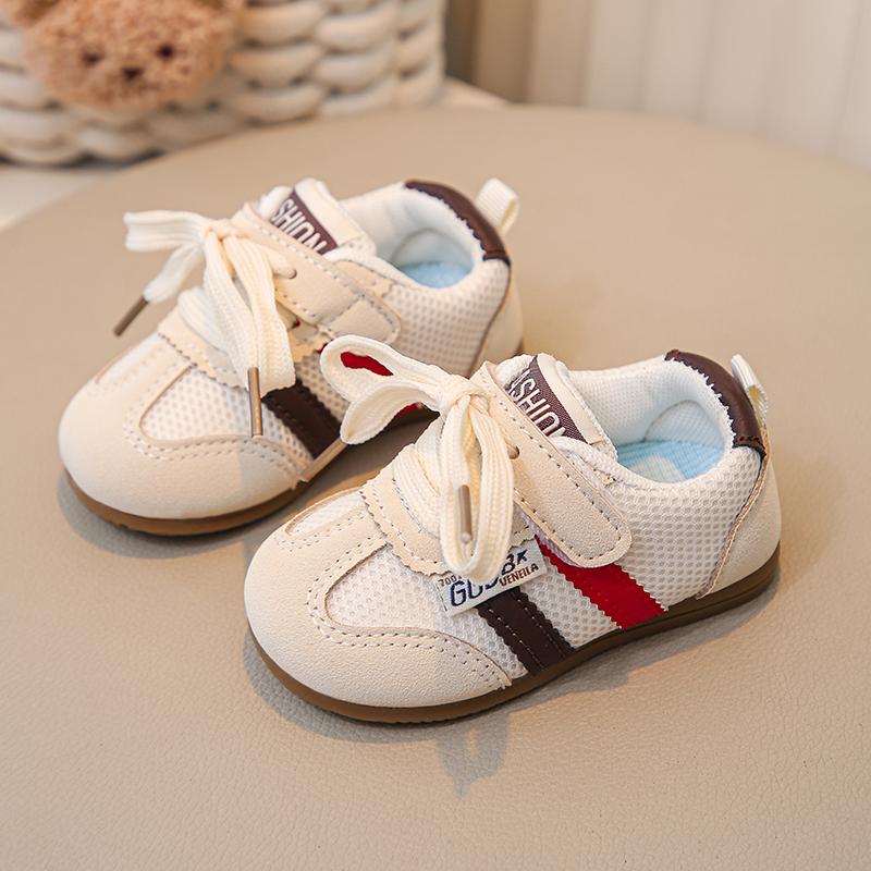 

Baby Casual Shoes Striped Fashion Kids Tennis Shoes Mesh Breathable 2025 Spring Autumn New Boys Girls Running Shoes Soft Sole 16 бежевый