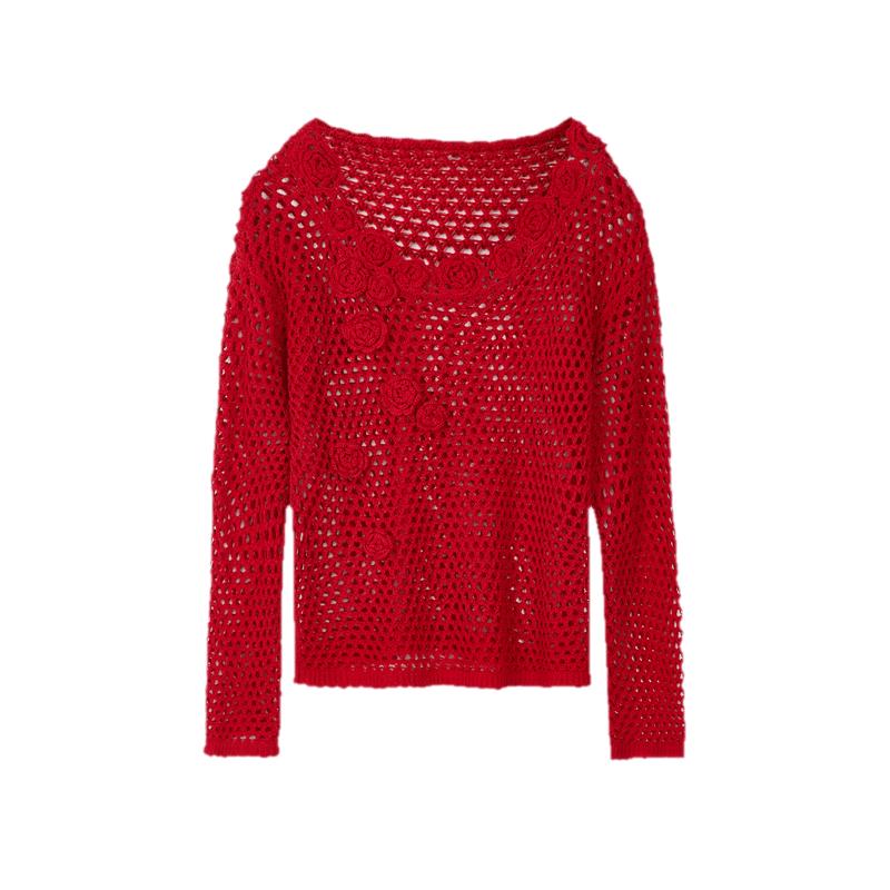 Langzi 25 Retro Hollow-Out Knit Top 2XL