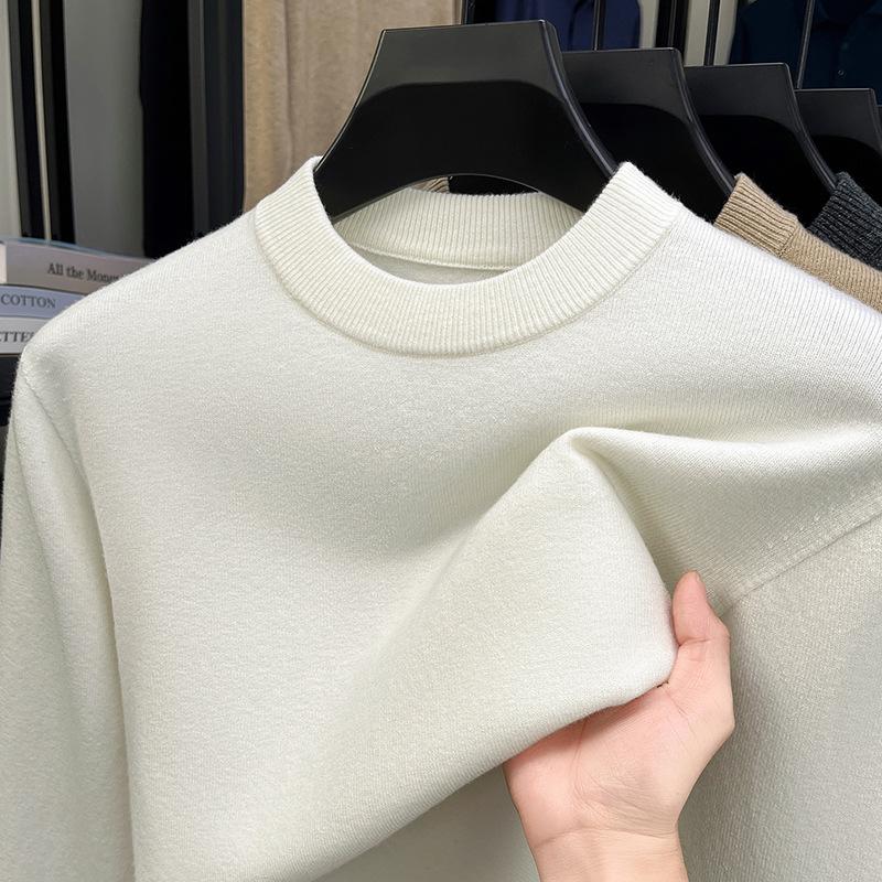 Men s Thickened Knit Sweater - Anti-Pilling Solid Color Half-High Collar Pullover for Autumn and Winter L (120-135 lbs)