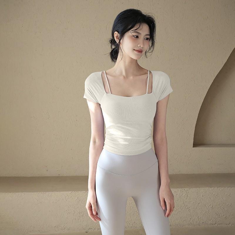 Womens Long Sleeve High-Elastic Quick-Dry Yoga Top With Built-in Mesh-Back Bra Support