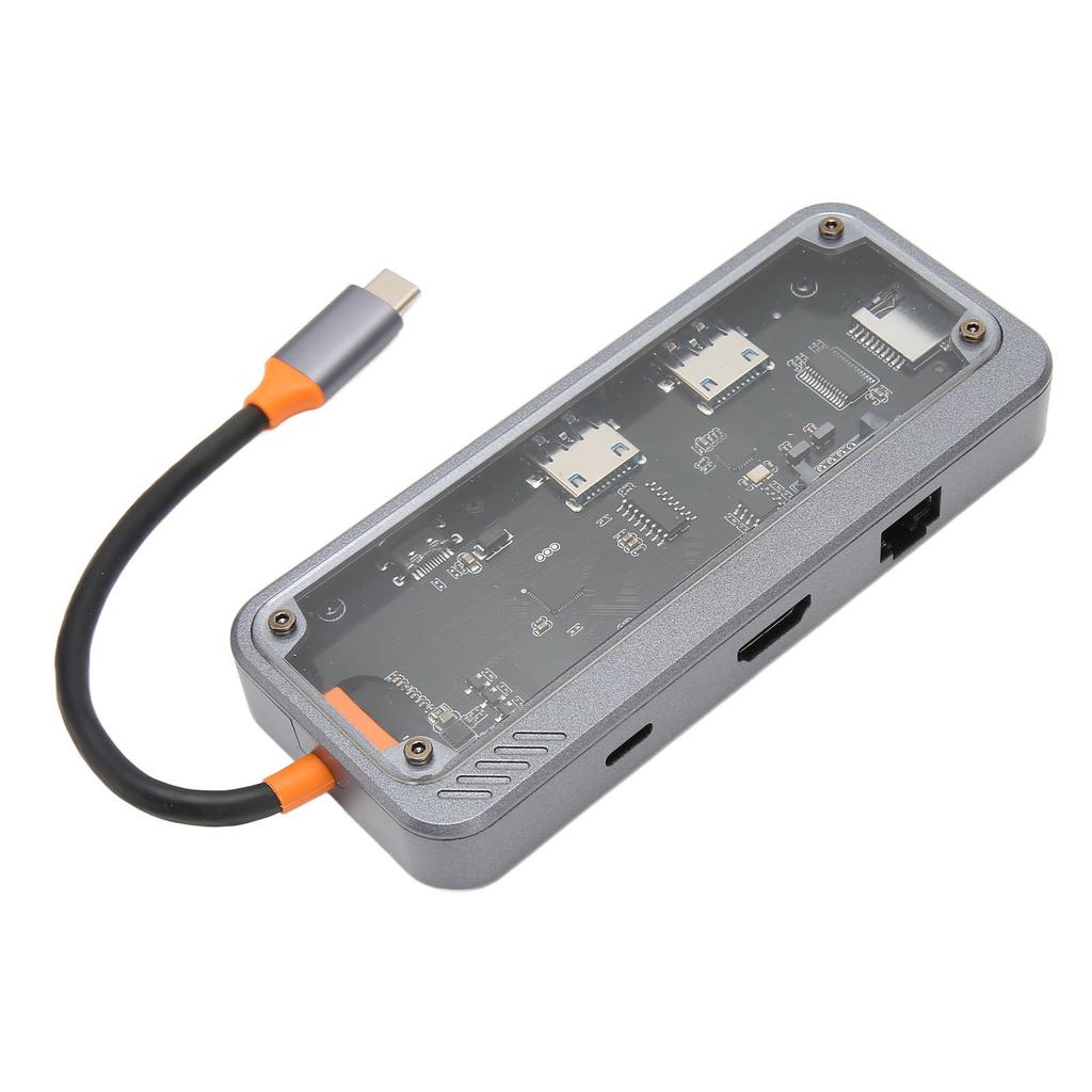 Type C Hub PD Charging USB 3.0 2.0 RJ45 Network Transparent Shell Multiport Docking Station for