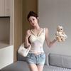 Two-piece set, hollow sling vest, women's summer design, slim-fitting short back-wrapped top