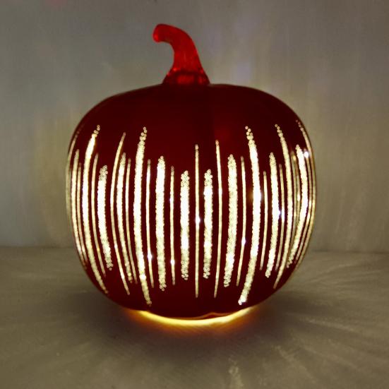 Twinkle Pumpkin Night Light with Timer Halloween Glass Starry Night Lamps Auto-Off LED Fall Decoration for Tabletop Mantel