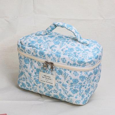 Chic Quilted Floral Cosmetic Bag - Large Capacity, Portable, Hand-Held
