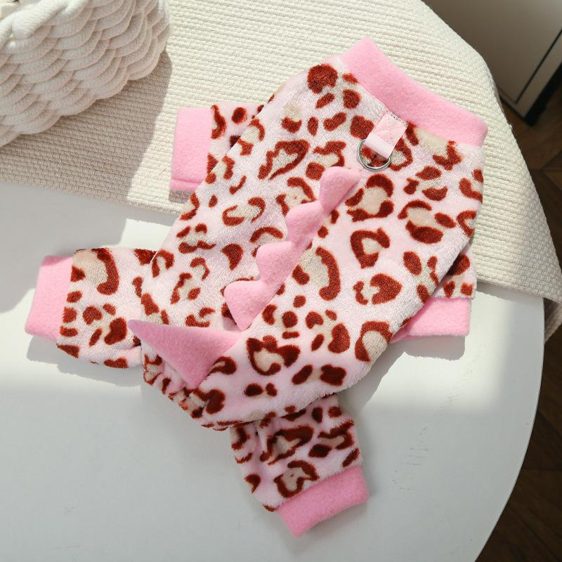 

Cat Clothes Warm Leopard Print Dinosaur Four-Legged Dog Clothes Autumn Winter Velvet Clothes Bear Pet Products L