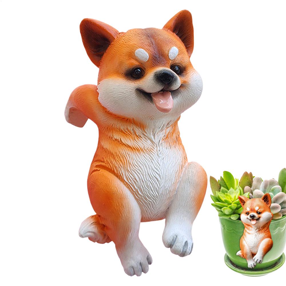 Outdoor Dog Statue Cute Resin Dog Garden Statue Sculptures Ornament Flower Pot Pendant Animal Figures For Fence Yard Balcony