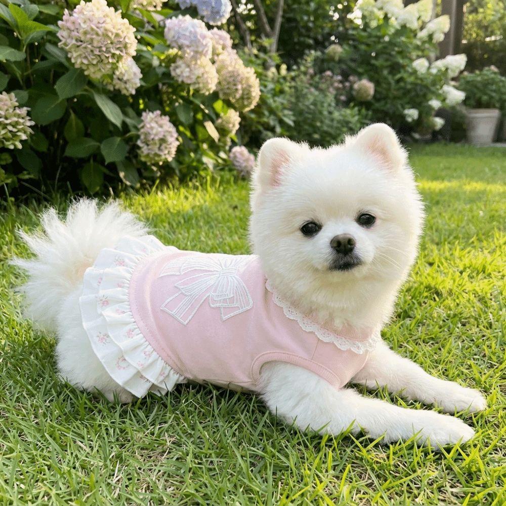 Lotus Leaf Edge Puppy Lace Skirt Thin Dog Cooling Vest Pet Clothing Bow Dog Skirt Casual Wear