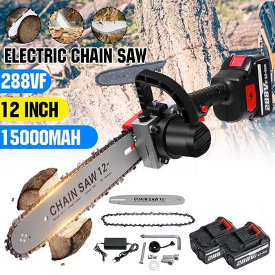 12 Inches Electric Saw Chainsaw with 2x15000mAh Battery Brushless Motor Rechargeable Wood Cutter For Battery 288VF