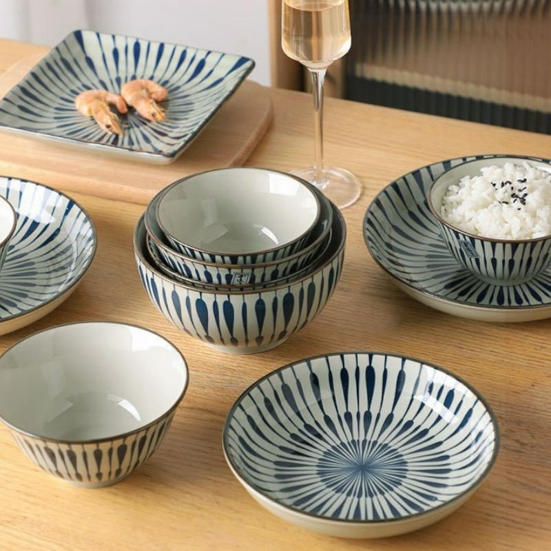 Japanese Style Ceramic Rice Bowl Set Noodle Bowl Household Lunch Rice Milk Oats Vegetable Fruit Breakfast Bowls Plate Tableware