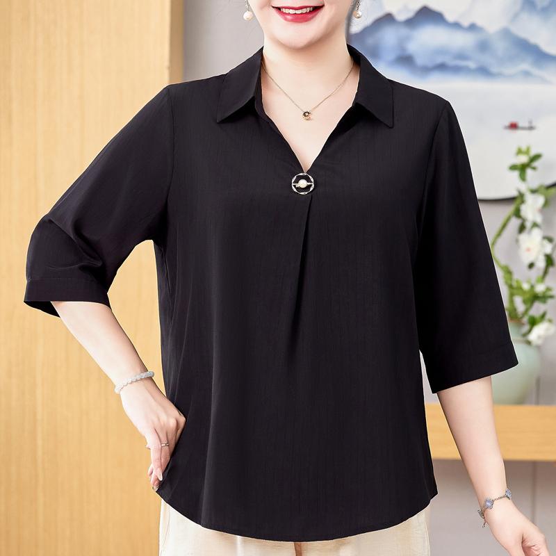 

Великі розміри 3XL-8XL Оверсайз Елегантні блузки для жінок Топи Вільна Вінтажна Сорочка з рукавом три чверті Літній одяг 5XL чорний