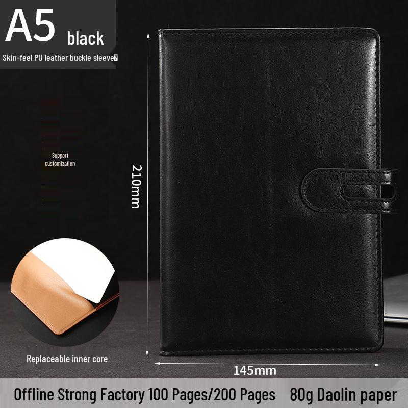 Faux Leather Buckle Cover Notebook - Business Meeting Minutes Organizer