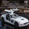 1/32 Scale Diecast Benz SLS AMG Alloy Super Sports Car Model Simulation Sound and Light Toy Holiday Gift for Friends Collect