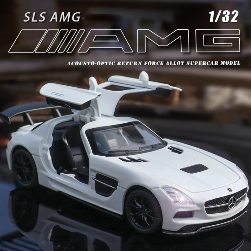 1/32 Scale Diecast Benz SLS AMG Alloy Super Sports Car Model Simulation Sound and Light Toy Holiday Gift for Friends Collect