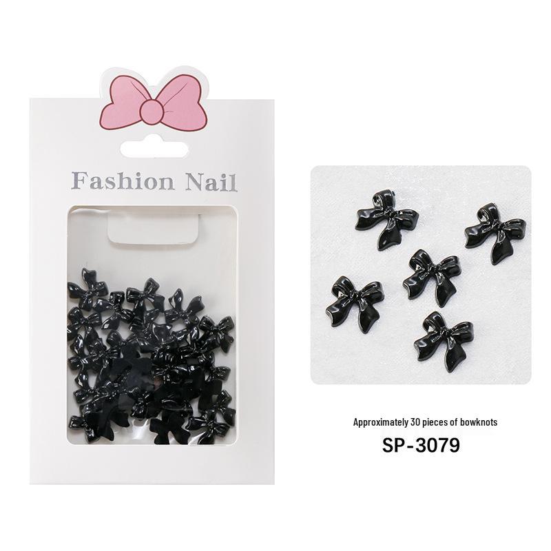 Black & White 3D Resin Ribbon Bow Nail Art Accessories (30pcs)